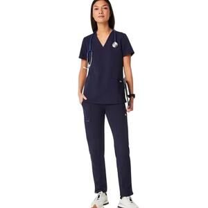 Figs Set Navy Blue Casna Scrub Top & Zamora Jogger Scrub pants sz Small